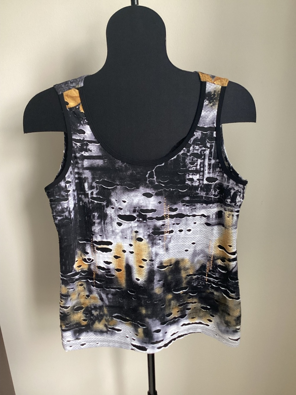 Y2k Picadilly Women’s Distressed Black & Gold Tank Top Sz M Goth Grunge